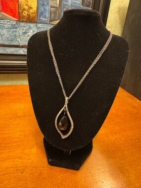 Lia Sophia Black Teardrop Pendant Necklace with Crystal Frame